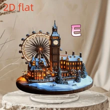 1pc Bohemian Style Acrylic Christmas Village Ferris Wheel Desktop Decor, British-Style Architecture Decoration, Multi-Purpose Bohemian Style Plaque, Suitable For Home, Office, Indoor, Outdoor, Cafe, And Dessert Shop Holiday Decoration - Non-Electric