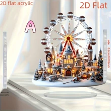 1pc Bohemian Style Acrylic Christmas Village Ferris Wheel Desktop Decor, British-Style Architecture Decoration, Multi-Purpose Bohemian Style Plaque, Suitable For Home, Office, Indoor, Outdoor, Cafe, And Dessert Shop Holiday Decoration - Non-Electric