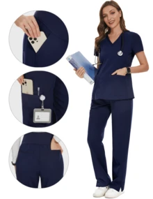 Fitglam Women's Maternity Scrubs Pant Workwear Casual Cargo Trousers Pregnancy Pants, S-XXL - Màu xanh hải quân - Xem 2