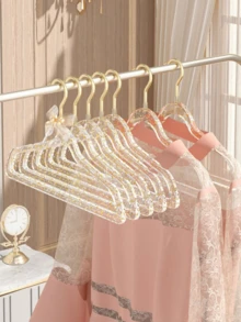 5pcs Acrylic Transparent Invisible Non-Slip Clothes Hangers, High-Quality Wardrobe Organizer Hangers - Gold - View 3