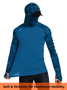 RODEEL Sun Hoodie Shirts W/ UV Detection Mask Neck Gaiter Thumbhole Men UPF 50+ Sun Protection Long Sleeve Lightweight Quick Dry Moisture Wicking Breathable Cooling Athletic Activewear For Outdoor Fishing Roofing Construction, Holiday Gift - Màu xanh ngọc - Xem 8