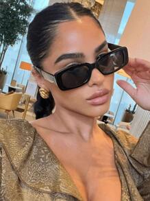 1 件纯色简约时尚 Y2k 方形镜框优雅中性复古运动时尚眼镜，日常佩戴海滩配饰