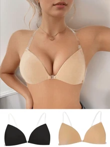 زوج من حمالات الصدر اللاصقة غير المرئية للنساء، حمالة صدر بلون أحادي عصري مرفوعة، مناسبة للحفلات والأعراس والفساتين أو الاستخدام اليومي