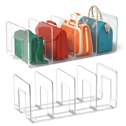 1/2/4pcs Transparent Minimalist Storage Rack, Acrylic Material, Multi-Functional Compartment Storage Rack, Easy To Wipe Clean, Suitable For Wardrobe/Closet, Handbags/Clothes/Shoes, Thickened Minimalist Desktop File Organizer, Office Supplies Organizer/Bookends/Bookshelf