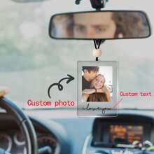 1 Piece Custom Photo Car Mirror Label, Photo Decoration, Photo Driving Safety, Rearview Mirror Decoration, Custom Photo Car Accessories For Rearview Mirror Hanger, Personalized Car Hanging Decoration With Custom Pictures And Text, Custom Acrylic Picture Car Hanging Decoration, Personalize Your Favorite Memories, Christmas Gift
