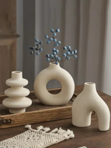 波西米亚风格 1/3 件白色陶瓷花瓶套装 - 非常适合香蒲，非常适合婚礼和家居装饰，非常适合客厅、卧室和咖啡桌的圆形中心装饰