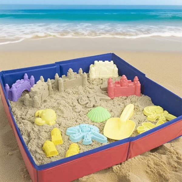 1 opvouwbare zandplaat, draagbare opvouwbare zandplaat, PVC ruimtezandbak, opbergdoos voor strandbenodigdheden, dobbelsteenrolspellade, zandhek van Oxford-stof, badzwembad voor huisdieren, buitenspeelgoed voor strand en tuin
