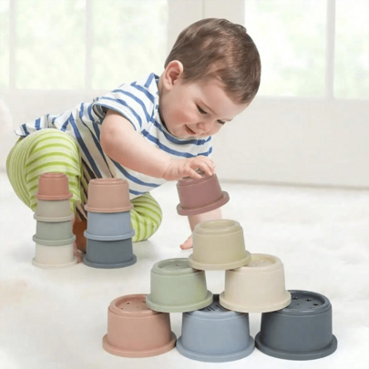 8pcs Stacking Cups Bath Toys Set, Stackable Nested Cups For 1-3 Years Old Toddler, Bathtub & Pool Toys For 6-12 Months Baby, Early Educational Montessori Style Gift, Suitable For 2-4 Years Old, Unisex (Random Color)