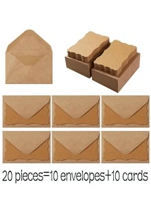 20-Piece Set, Includes Creative Kraft Paper Vintage Envelopes And Greeting Cards, Featuring A Blank Wavy Lace Design, Perfect For Handwritten Birthday Wishes, Thank-You Cards, And Letters. Suitable For Weddings, Engagements, New Year's Greetings, Party Invitations, Valentine's Day Handwritten Cards, And Business Correspondence. - Multicolor - View 13
