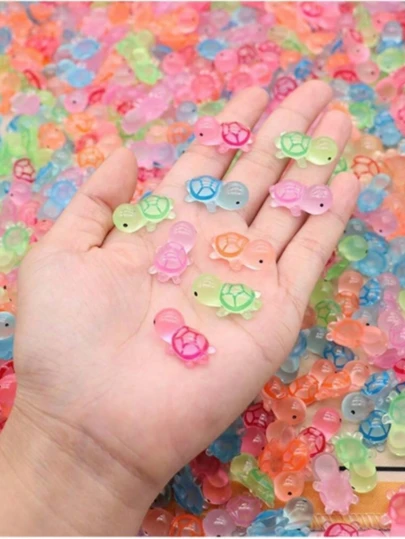 100pcs Mini Glowing Sea Turtle, Resin Material, Multiple Colors Available, Small Luminous Marine Animal Craft, Home Decor, Funny Ornament, Garden Landscape Decoration, Sea Turtle, Resin Animal, Mini