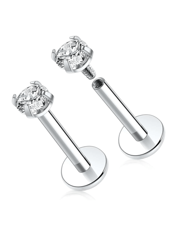 2pcs Stainless Steel Internal Thread Labret Ear Studs Piercing Jewelry CZ Cartilage Helix Tragus Nose Earrings For Women Lip Stud