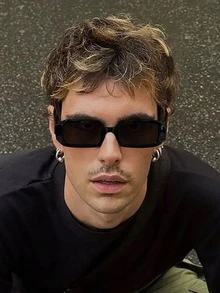 1 PC Men's Small Rectangular Fashion Multifunctional Black Fashion Glasses For Daily Outing And Wearing Back To School Fashionable Preppy School Look