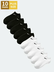 10 pares de calcetines de hombro diagonal en blanco y negro para pareja de talla grande, calcetines deportivos suaves y cómodos