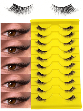 10 par halvögonfransar, fluffiga, lätta och mjuka lösögonfransar med naturligt utseende, 3D-konstminkfransar, sminkförlängning, lösögonfransar, för daglig smink, återanvändbara remsfransar, fransar, ögonfransar, lösögonfransar