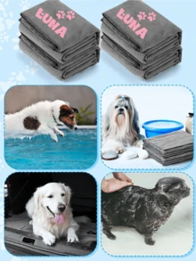 1条定制速干宠物毛巾，可印名字，超强吸水，超细纤维材质，适合宠物洗澡和擦干，适合各种体型的狗狗，装饰性强，时尚，色彩丰富，复古可爱，简约风格，萌趣十足，可定制，独一无二，个性化宠物用品，适合周年纪念、生日、度假氛围、秋季装饰等场合，旅行收纳包 - 彩色 - 查看 7