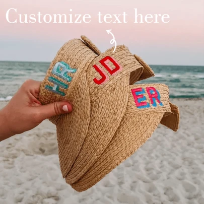 Visera de paja bordada - Monograma de sombra // Visera de paja personalizada, sombrero de playa con monograma, regalo de dama de honor, visera de playa, despedida de soltera