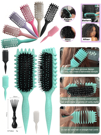 Pro Curl Defining Brush For All Hair Types | Vented Anti-Frizz Styler For Curly/Coily/Straight Hair, No-Pull Flexible Bristles & Heat-Resistant Design - Salon Smoothing & Detangling Tool, Curl Defining Brush, 2025 Curly Hair Brush, Vented Hair Brush For Detangling, Shaping And Defining Curls For Women And Men Less Pulling