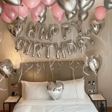 Balões de Aniversário Feliz de 16 polegadas, Faixa de Balões de Aniversário Feliz Prata para Decoração de Festa, Balões de Faixa de Aniversário Auto Inflável com Confete de Balões para Decorações de Aniversário Feliz (Excluindo os Balões)