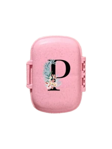 便携式 8 格密封药盒，防尘防潮，一周 7 天使用，黑色雏菊向日葵字母艺术字母设计，药丸、胶囊和维生素收纳盒，首字母旅行药丸收纳盒，8 格便携式 A-Z 字母药盒，每日维生素药盒，口袋钱包药品收纳盒小药丸容器，字母 ID 吊饰收纳盒 - 彩色 - 查看 25