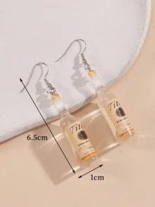 1pair Letter Design Resin Wine Bottle Shape Earrings - Multicolor - View 9