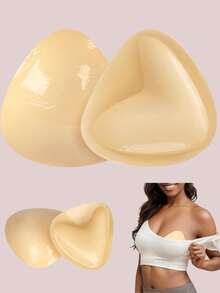 Double Sided Adhesive Bra Inserts Attached 10 Pieces Nipple Pastes Reusable Push Up Lift Self-Adhesive Chest Pads For Bikini Swimwear Sports Strapless Bras-12pcs - Màu be - Xem 3