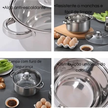 5 peças/ Conjunto de panelas em aço inox com tampa de vidro cozinha multiuso