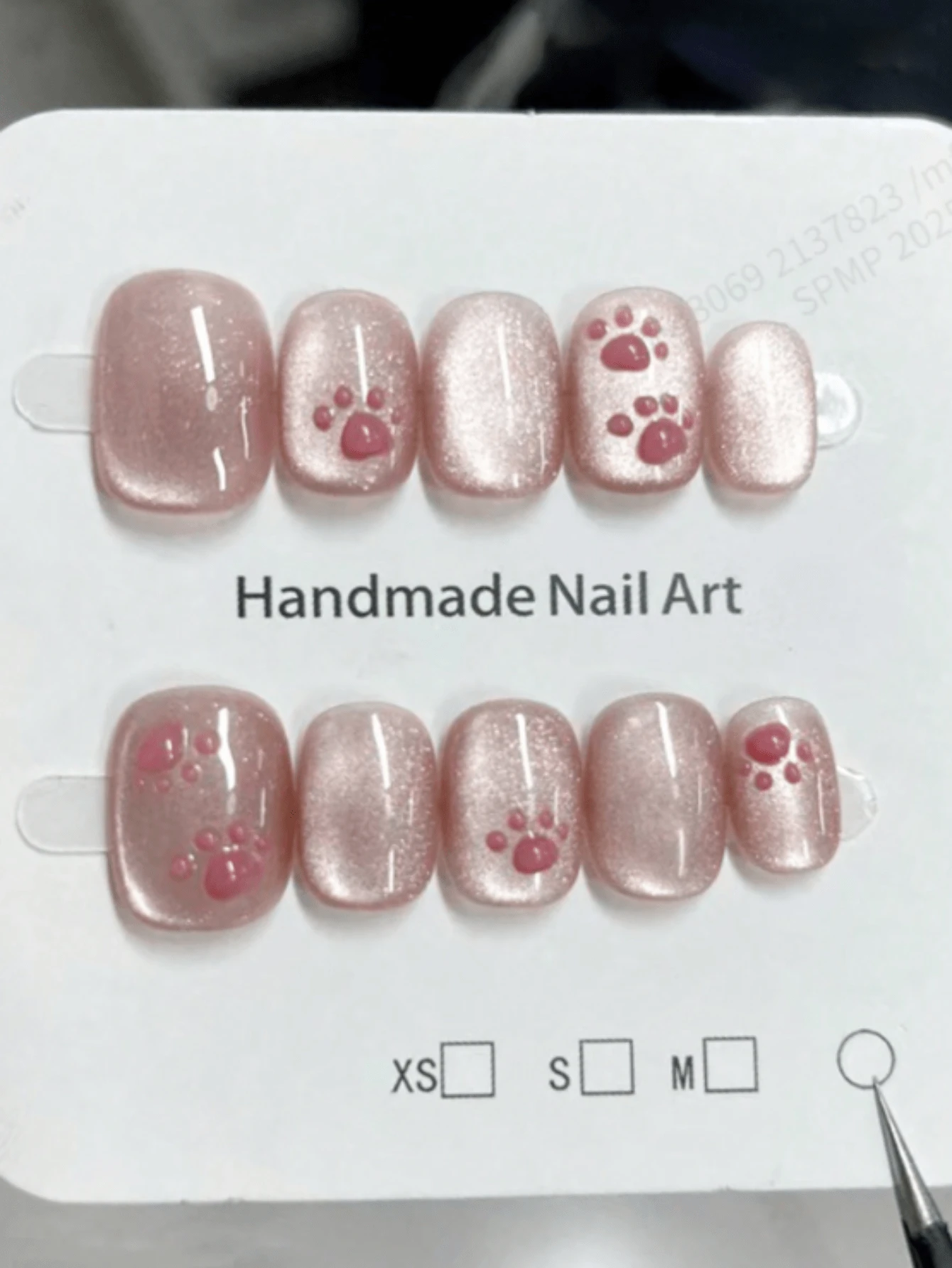 10Pcs Cute Cat Claw Nail Art Pink Cat Eyes Look White Sweet Girl Wearing Armor Short Style Pure Handmade Reusable False Armor Sheet Press On Nails Nail Supplies Nails - Pink - View 1