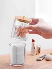 Organizador Duplo Tampa De Bambu Plástico PS e Bambu 6,7cm x 17,5cm - Transparente - Visão 3