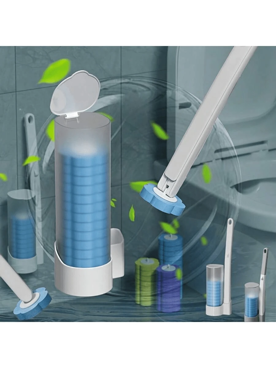 1set Disposable Toilet Brush Set With Only 18 Disposable Toilet Brush Heads Refills, Toilet Bowl Cleaning Brush, Self-Contained Detergent Head Brush, Bathroom Cleaning Brush, No Dead Corner, Cleaning Supplies, Cleaning Tool, Back To School Supplie
