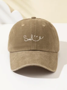 1 件女士笑脸刺绣软顶棒球帽，可调节帽檐，透气户外帽，适合户外运动、露营、旅行、节日礼物