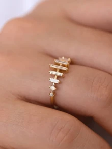 1 pieza Anillo elegante y lujoso de estilo minimalista de plata de ley 925 enchapado en oro con piedras de circonita pavé, adecuado para uso diario, citas, fiestas y eventos sociales de mujeres - anillo de oro - Ver 2