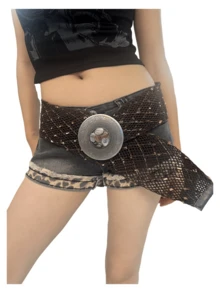 1pc Seashell Bohemian Stone Mesh Woven Distressed Disc Buckle Wide Belt For Women, Y2K Americana Vacation Style, Versatile For Pants & Skirts - Multicolor - View 6