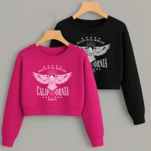 Kit Cropped Moletom (2 peças) Estampa California Asas Blusa de Frio Curtinha Conjunto Agasalho Look Inverno