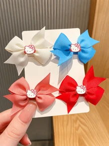Sanrio Sanrio, 2pcs/4pcs, Hello Kitty Cartoon Bow Hair Clips. Available In Various Colors, They Are Beautiful And Lovely, Making The Best Gifts For Parties, Game-Themed Events, Birthday Parties, As Well As For Best Friends And Daughters. ,Hair Accessory, Claw Clips, Hair Slide, Hair Claws