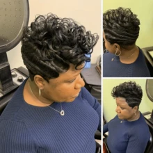 Short Pixie Wigs For Black Women Short Black Curly Pixie Wig Synthetic Short Hair Wigs For Black Women Natural Wavy Black Pixie Cut Wig (Natural Black) - 黑色 - 查看 8