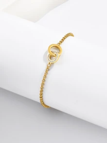 1pc Fashionable Stainless Steel Rhinestone Linked Bracelet, Suitable For Daily Wear - Golden - View 3