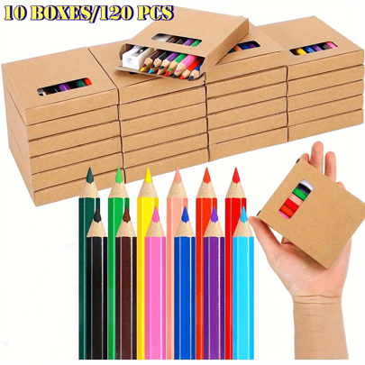 10 cajas/120 piezas Set de lápices de colores premium mini, lápices cortos y gruesos de 3,5 pulgadas, portátiles, 12 colores vívidos, adecuados para dibujar, bosquejar, útiles escolares, uso artístico profesional