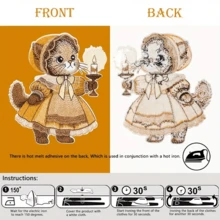 1pc Adorable Kitten With Candle Easter Iron-On Embroidered Patch - Vintage-Style Applique For Clothing And Crafts, Mixed Colors, Perfect For DIY Projects And Festive Decorations, Sewing Supplies, Best For Christma - Color Mixing - View 4