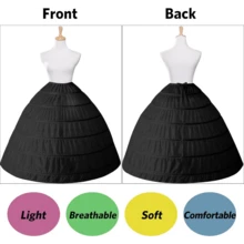 Local Delivery- Women 6 Hoop Petticoat White A-Line Floor-Length Crinoline Underskirt For Bridal Wedding Dress Ball Gown - 黑色 - 查看 4