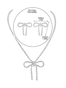 3 件套女士简约优雅 CZ 水晶蝴蝶项链和耳环首饰套装，闪亮方晶锆石新娘婚礼派对配饰 - 項鍊套裝 - 查看 3