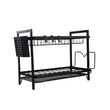 1-Pack Black 2-Tier Iron Dish Rack With Drain Board & Chopsticks Holder - Heavy Duty Kitchen Countertop Organizer, Large Capacity Utensil Drying Rack, Rust-Resistant Dish Drainer For Sink Side - Multicolor - View 9