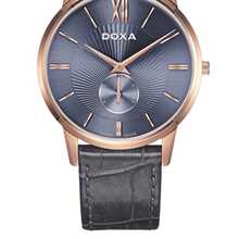 Doxa 男士石英表，男士镀玫瑰金蓝色表盘灰色皮革表带石英表，不锈钢，D155RBL，商务优雅，适合日常佩戴 - 深灰色 - 查看 3