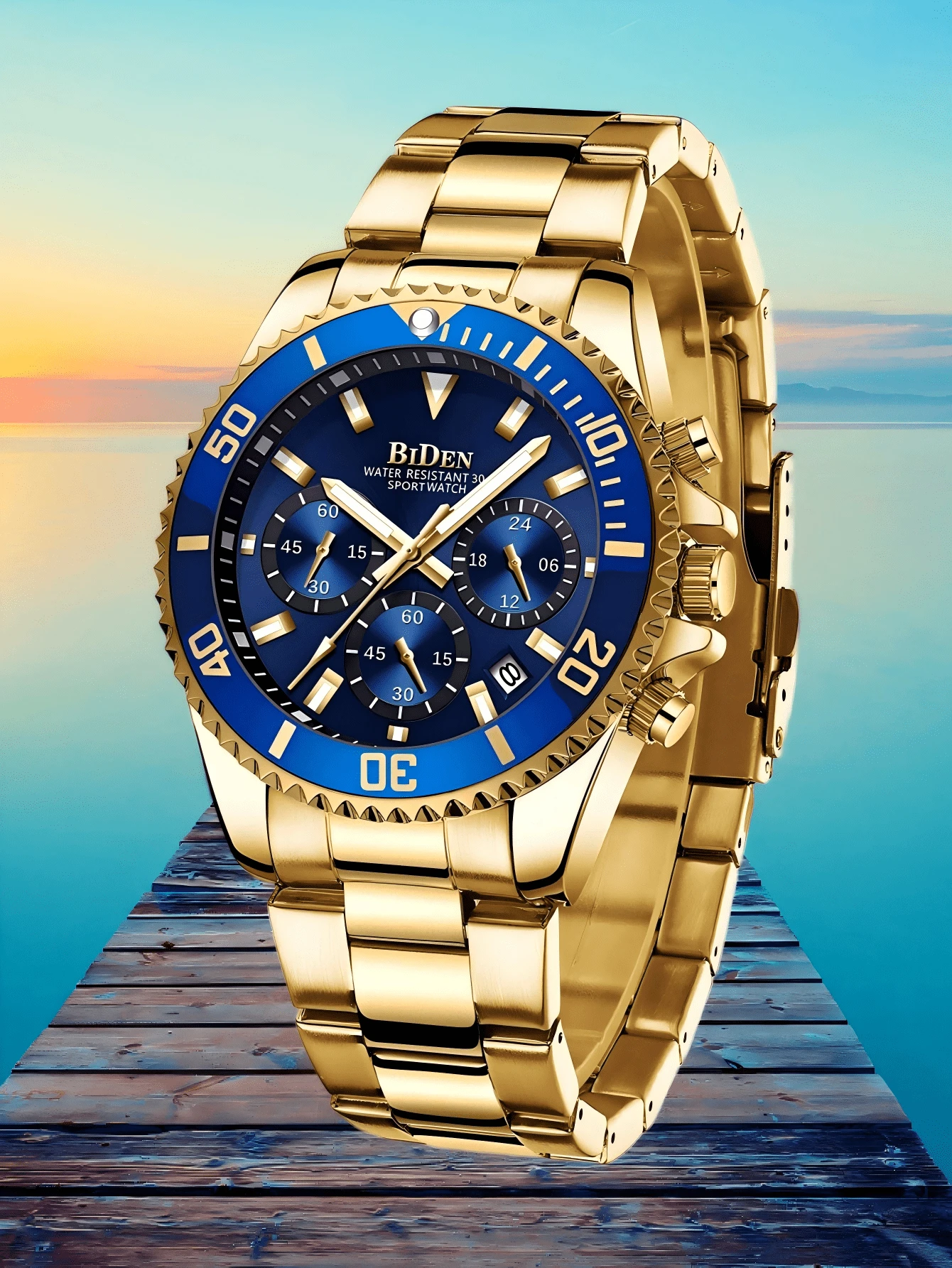 BIDEN Đồng hồ đeo tay nam công sở, bấm giờ, dây đeo thép không gỉ, chống nước, lịch, dạ quang, đồng hồ thạch anh, đồng hồ đeo tay nam thường ngày, hộp quà và dụng cụ tháo dây đi kèm.