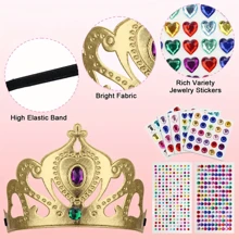 3pcs Princess Crown Set - DIY Party Crowns, Including 6 Crowns And Crystal Patches, Hand-Made Diamond Patch Crown, Suitable For Parties And Birthdays, Ideal Stickers And Small Gifts (Crown Style And 3 Sticker Sheets Randomly Included)