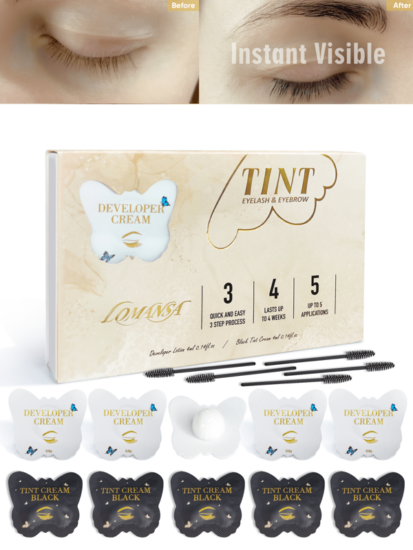 Lomansa Lash Tint Kit Black For Eyelash And Brow Color With Natural Professional Effects, Safe & Easy To Use At Home Salon Lasts Up To 4 Weeks, Cute Butterfly Bag Styling