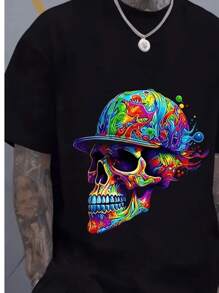 Camiseta Unissex T- Shirt Estampa Caveira Colorida Hip Hop Casual Confortável 100% Algodão Promoção