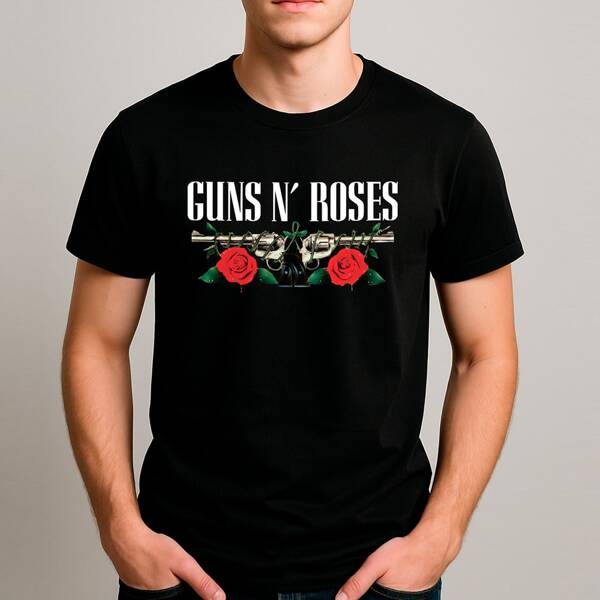 Ousy Camiseta Básica Estampa Banda de Rock Guns and Roses Clássica Unissex