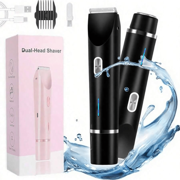 Women's 2-In-1 Pink Double Headed Bikini Trimmer Electric Shaver, Wet And Dry Dual Use, Body Hair Removal Device, Suitable For Bikini, Underarm, Leg, Arm, Face, Long Battery Life, Charging, Low Allergy Blade, Facial Hair Removal | Ergonomic Handle | Adjustable Trimmer 400mAh Battery
