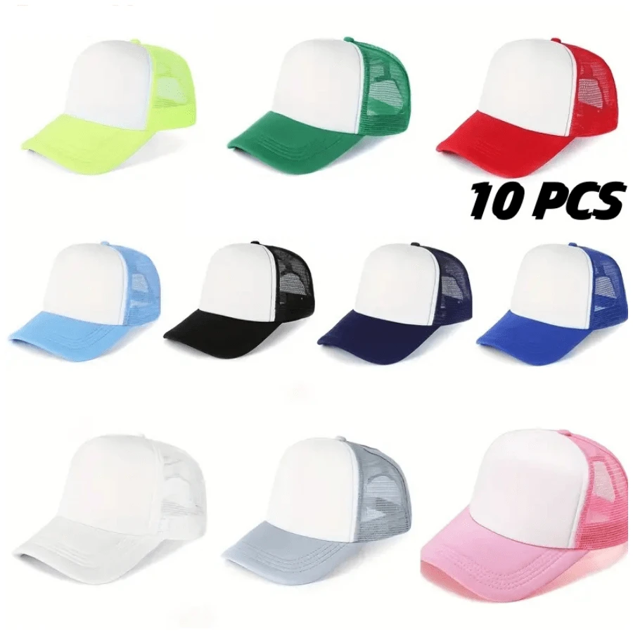 Colorblock Casual Polyester    10 PCS Mixed Color Bulk Sublimation Blanks Baseball Caps | Polyester Mesh Trucker Hats For Adults - 10 PCS MIXED - 查看 1