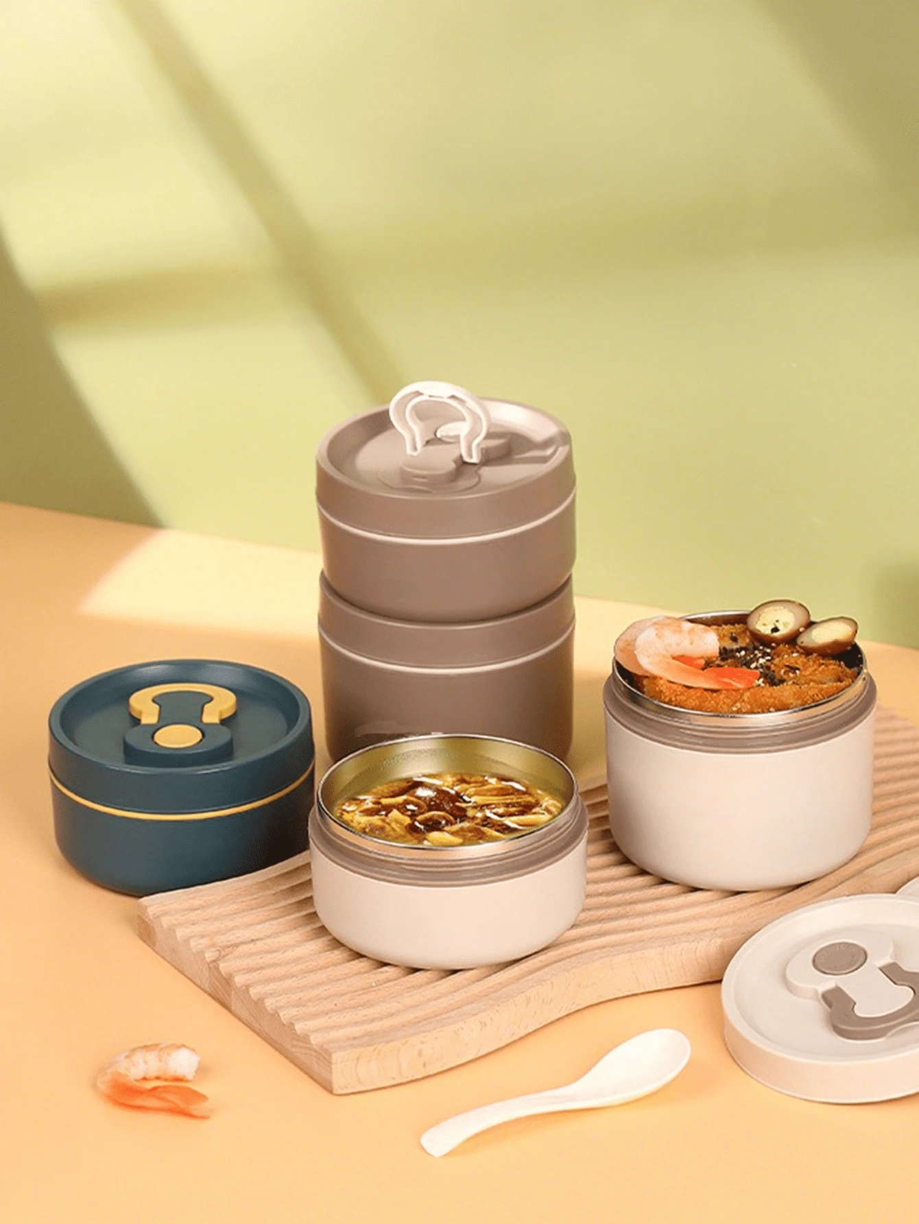 niceforyou Double-Layer Round Lunch Box, Stainless Steel Insulated Bento Box, Leakproof Food Container, Material, Portable Meal Prep Box With Handle & Spoon, For School, Office, Travel, Camping, Gym & Daily Use